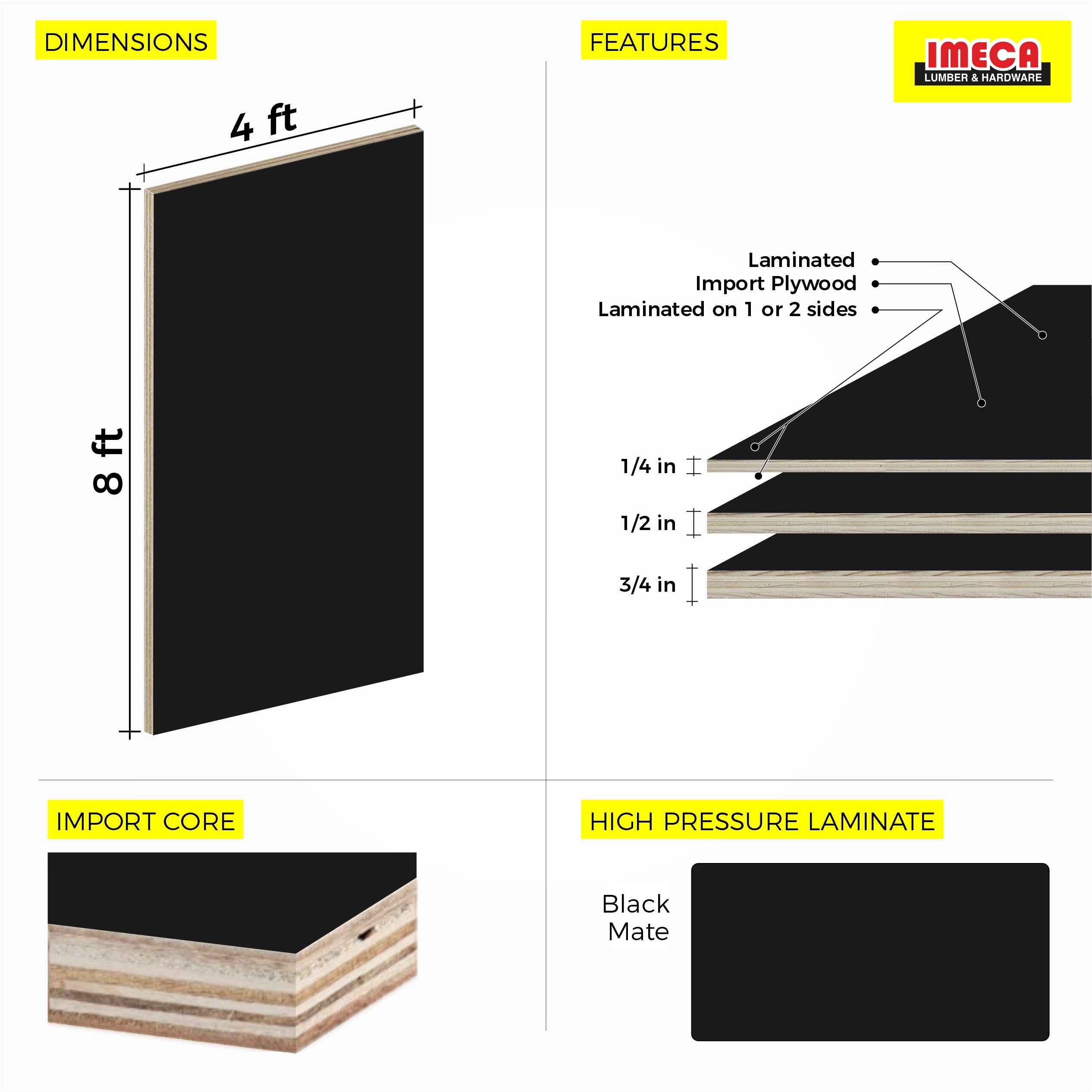 Laminated Black Plywood 4 ft x 8 ft (Imported Plywood)