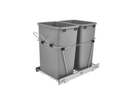 Double 35 Qrt Pull-Out Waste Containers Metallic Silver  14.38 in (365 mm) W x 22 in (559 mm) D x 19.25 in (489 mm) H