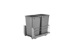 Double 27 Qrt Pull-Out Waste Container Soft-Close Gray 11.26 in (286 mm) W x 22.09 in (561 mm) D x 18.94 in (481 mm) H SILVER