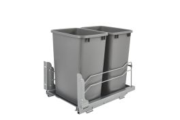 Double 35 Qrt Pull-out Waste Container Soft-Close Metallic Silver  14.38 in (365 mm) W x 22.25 in (565 mm) D x 19 in (483 mm) H