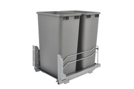 Double 50 Qrt Pull-out Waste Container Soft-Close Metallic Silver  14.75 in (375 mm) W x 22.25 in (565 mm) D x 22.88 in (581 mm) H