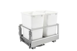 Double 35 Qrt Pull-Out Waste Container w/Rev-A-Motion White  14.19 in (360 mm) W x 22 in (559 mm) D x 19.5 in (495 mm) H