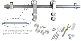 Barn door KIT rnd rail surf mnt 6.5ft sc, ss