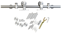 Barn door KIT rnd rail top mnt 6.5ft, ss