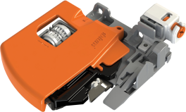 Locking device for TANDEM plus BLUMOTION 563/9 drawer runners Integrated side adjustment Standard (Right) Orange