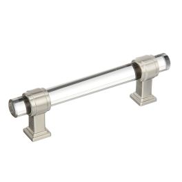 Amerock Glacio 3-3/4(96) Inch Center to Center Handle Cabinet Pull Clear/Satin Nickel 