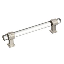 Amerock Glacio 5-1/16(128) Inch Center to Center Handle Cabinet Pull Clear/Satin Nickel 