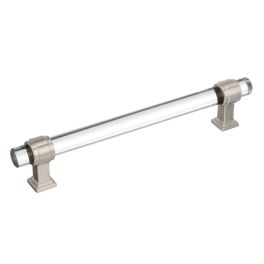 Amerock Glacio 6-5/16(160) Inch Center to Center Handle Cabinet Pull Clear/Satin Nickel