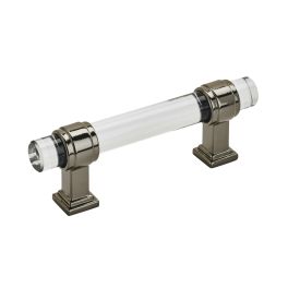 Amerock Glacio 3(76) Inch Center to Center Handle Cabinet Pulls Clear/Gunmetal