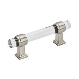 Amerock Glacio 3(76) Inch Center to Center Handle Cabinet Pulls Clear/Satin Nickel 