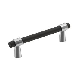 Amerock Mergence 3-3/4(96) Inch Center to Center Handle Cabinet Pull Matte Black/Polished Chrome