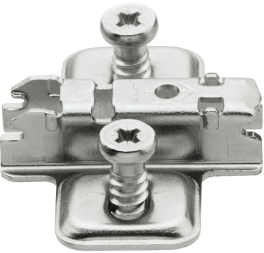 CLIP mounting plate, cruciform, 3 mm, steel, with pre-mounted system screws, HA: elongated hole