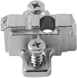 CLIP mounting plate, cruciform, 9 mm, zinc, with pre-mounted system screws, HA: elongated hole