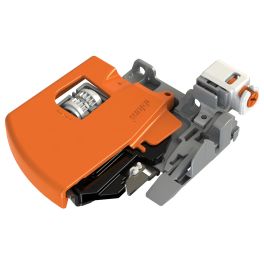 Locking device for TANDEM plus BLUMOTION 563/9 drawer runners Integrated side adjustment Standard (Left) Orange