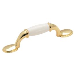 Amerock Everyday Heritage 3(76) Inch Center to Center Handle Cabinet Pull White/Polished Brass