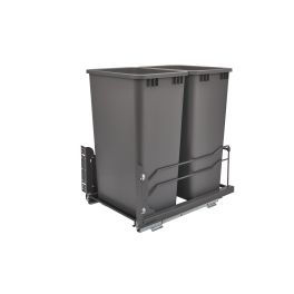 Double 50 Qrt Pull-out Waste Container Soft-Close Gray  14.75 in (375 mm) W x 22.25 in (565 mm) D x 22.88 in (581 mm) H