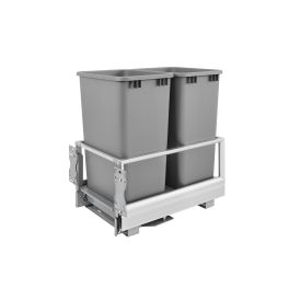 Double 50 Qrt Pull-Out Waste Container w/Rev-A-Motion Silver  15.6 in (396 mm) W x 22 in (559 mm) D x 23.5 in (597 mm) H