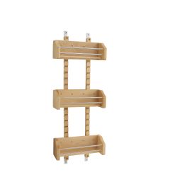 Small Adjustable Door mount Spice Rack Natural with 3 bins 10.13 in (257 mm) W x 4 in (102 mm) D x 25 in (635 mm) H